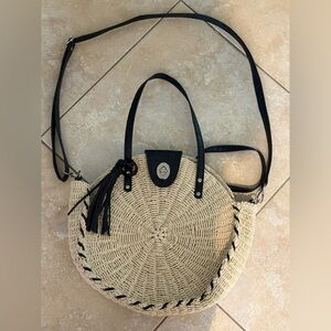 Straw Studios Black and Tan Round Shoulder Bag